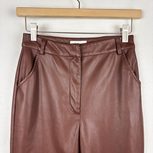 Meshki Tyra Straight Leg Faux Leather Chocolate Pants Sz S - Picture 7 of 11